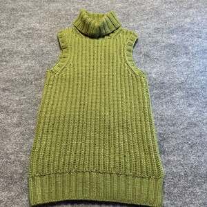 100% Cashmere Ribbed Luxury Turtleneck Sleeveless Chunky Sweater Vest Green Sz M